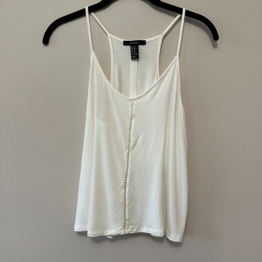 Forever 21 White Strappy Tank Top with Crochet Detail - Size X-Small